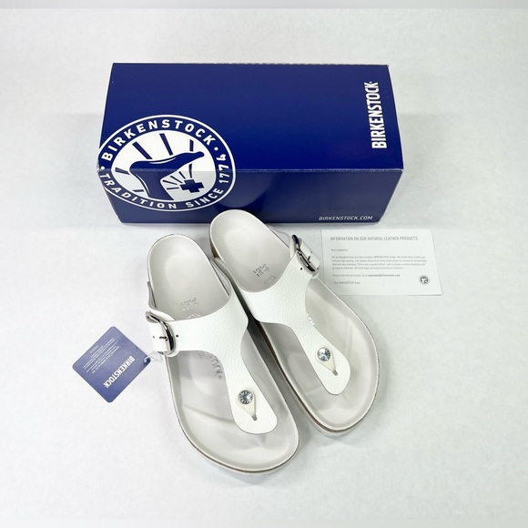 **SOLD**    Birkenstock Big Buckle Gizeh White Leather 39 Regular Women 8 Men 6 - Picture 16 of 16